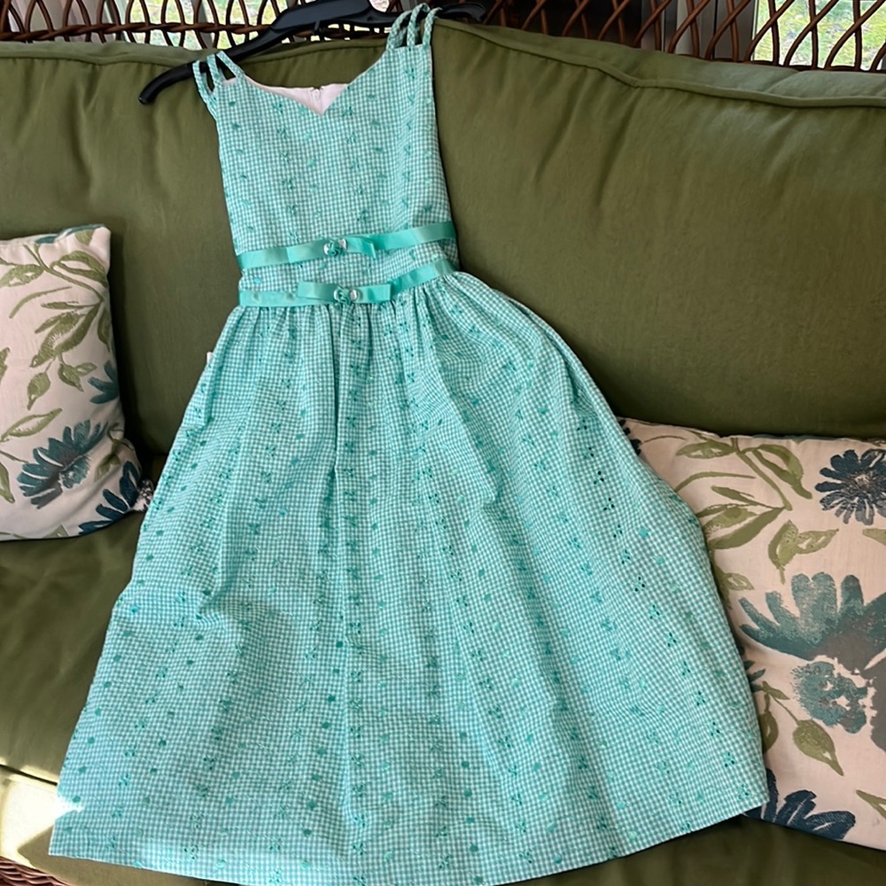 Bonnie Jean green and white eyelet dress